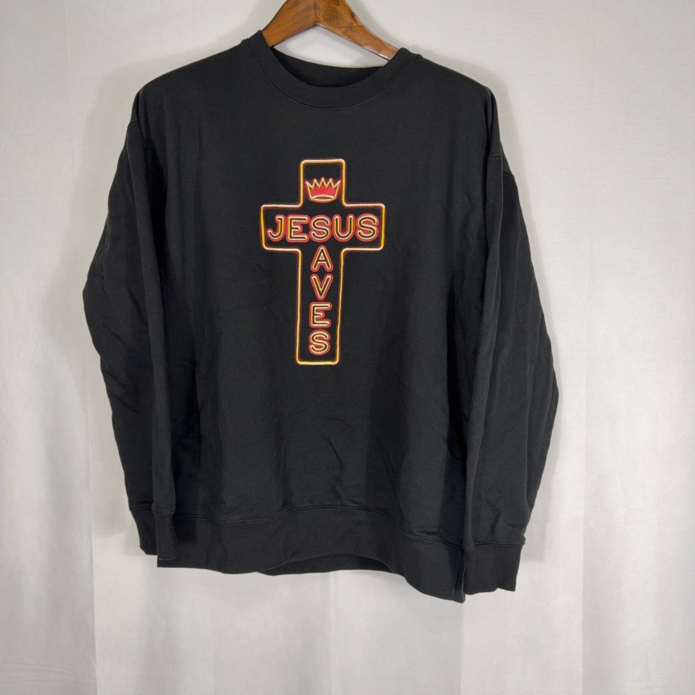 Kerusso Sweatshirt Jesus Saves Neon Cross‎ Graphic Black Mens XL